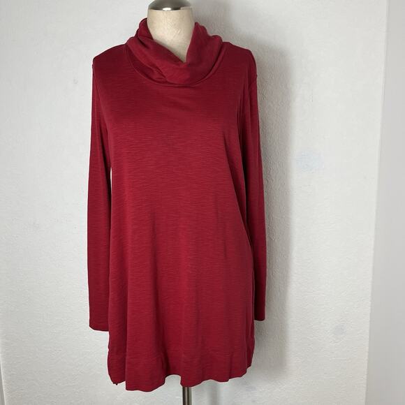 J.Jill Pima Cowl Neck Tunic Top red, long sleeve, size S, made in Peru - Picture 1 of 7
